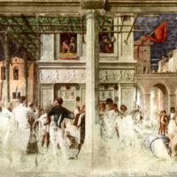 San Cristoforo viene colpito dalle frecce e il re ha una freccia negli occhi