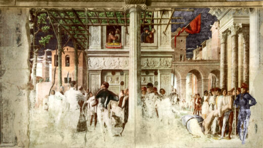 San Cristoforo viene colpito dalle frecce e il re ha una freccia negli occhi