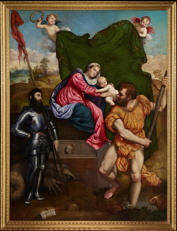 La Madonna prende dalle spalle di san Cristoforo il Bambino