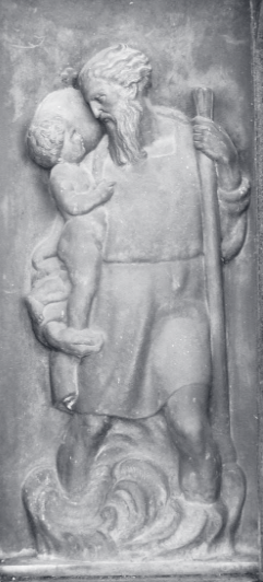 San Cristoforo tiene in braccio il Bambino