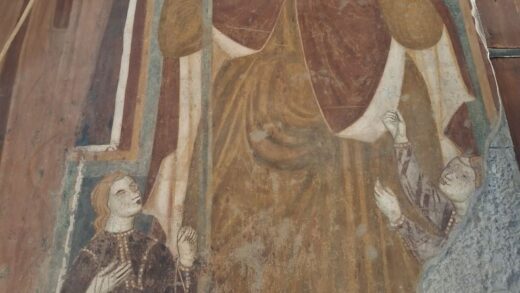 San Cristoforo frontale con Bambino e cartiglio