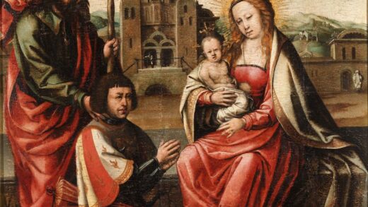 Cristoforo Colombo con san San Cristoforo ai piedi della Madonna con Bambino