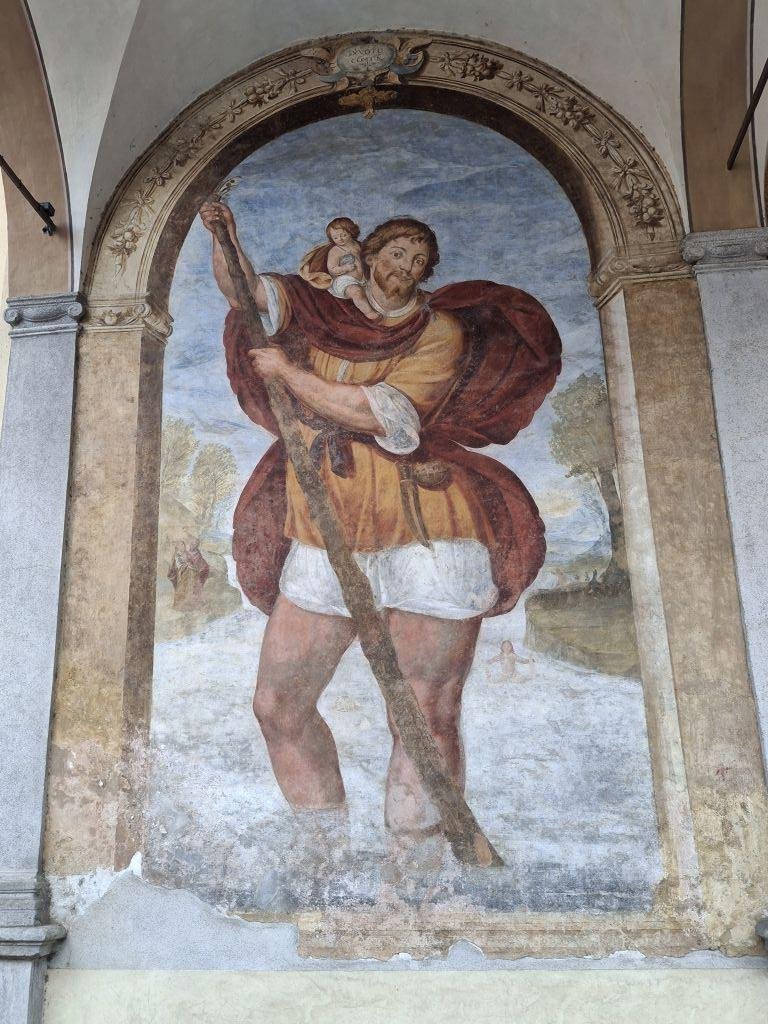 San Cristoforo con sirena bicaudata e strane figure